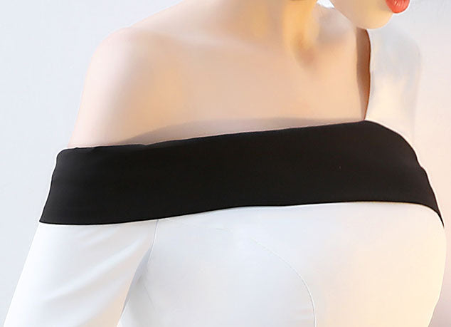 Colorblock Cold Shoulder Thigh Split Maxi Evening Dress