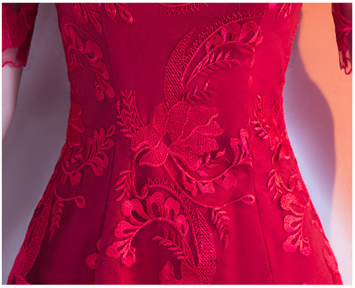 Wine Red Lace A-Line Qipao / Cheongsam Dress
