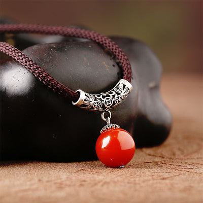 Handmade Red Green Agate Pendant Silver Necklace