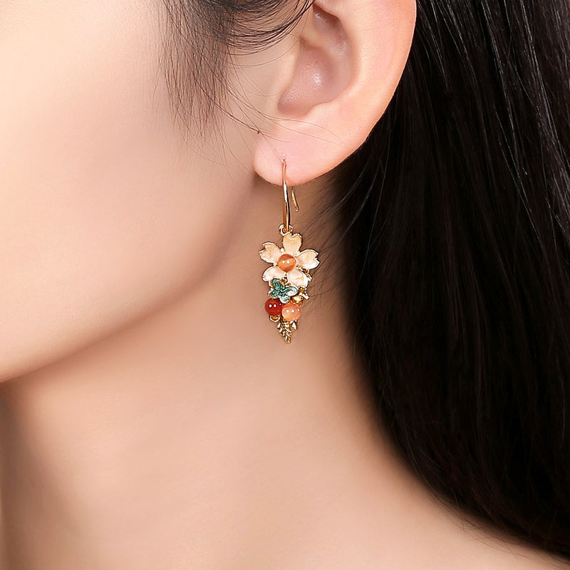 Drop Dangle Jade Petals Pierced Clip On Earrings