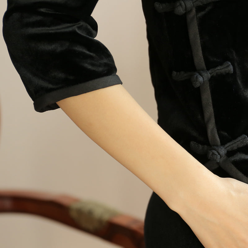 Ritual Black Velvet Qipao / Cheongsam Blouse Top