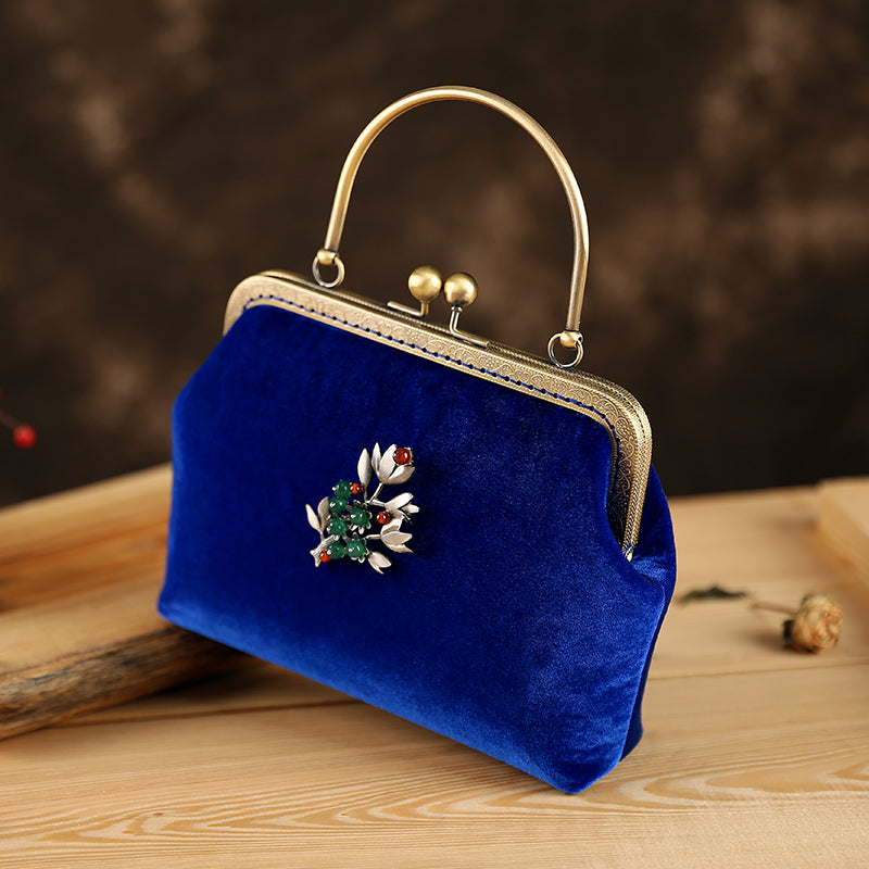 Blue Velvet Chain Shoulder Cross Clutch Bag