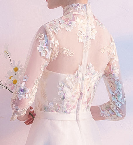 Bridesmaid Embroidered Tulle Qipao / Cheongsam Maxi Dress