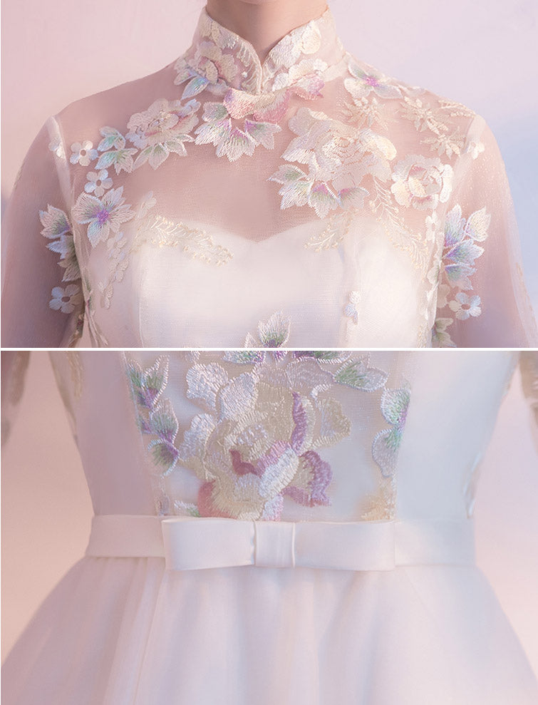 Bridesmaid Embroidered Tulle Qipao / Cheongsam Maxi Dress