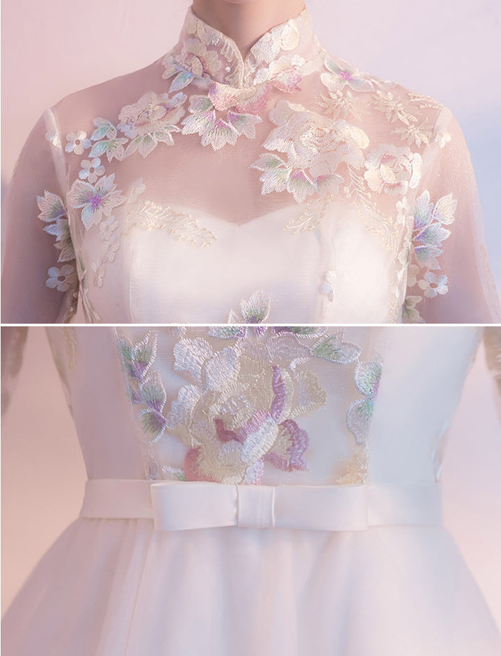 Bridesmaid Embroidered Tulle Qipao / Cheongsam Maxi Dress