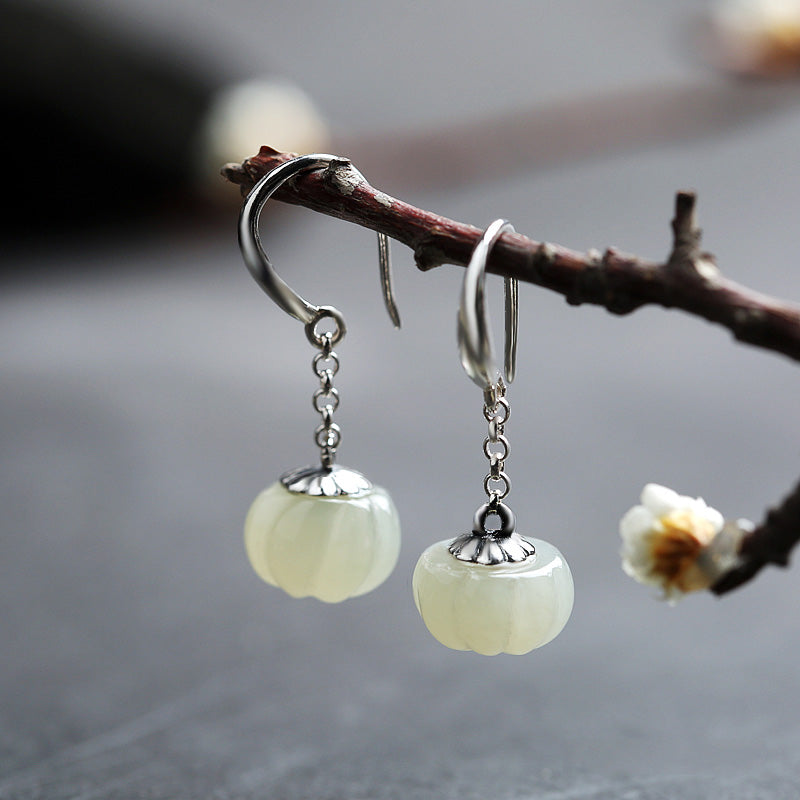 White Jade Silver Dangle Drop Earrings