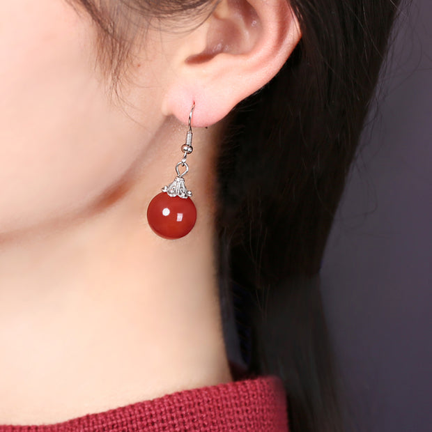 Red Agate Dangle Drop Hook Non Pierced Earrings