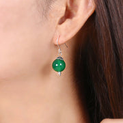 Green Agate Dangle Drop Hook Non Pierced Earrings