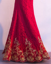 Wine Red Lace Floor Length Cheongsam / Qipao Wedding Dress