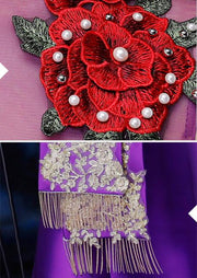 Purple Green Embroidered Fishtail Qipao / Cheongsam Party Dress