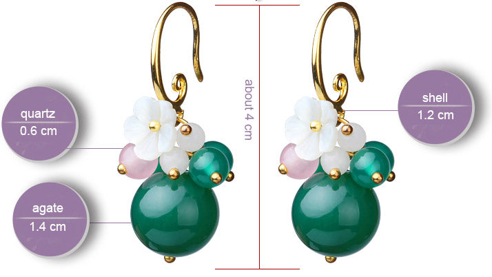 Clip On Non Pierced Dangle Agate Earrings