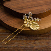Crystal Gilded Metal Floral Petals Hairpin Set