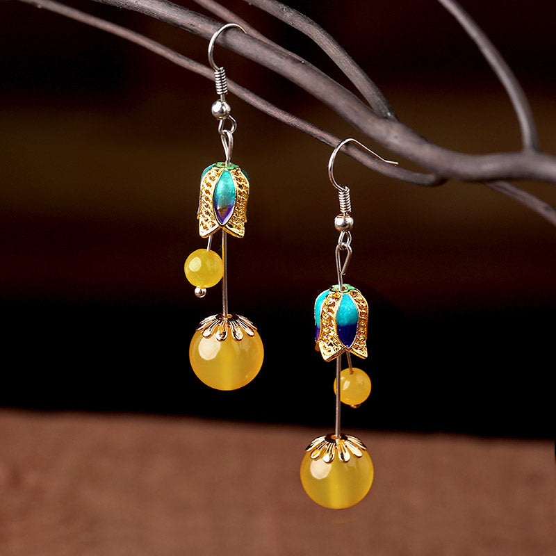 Yellow Agate Dangle Drop Non Pierced Earrings