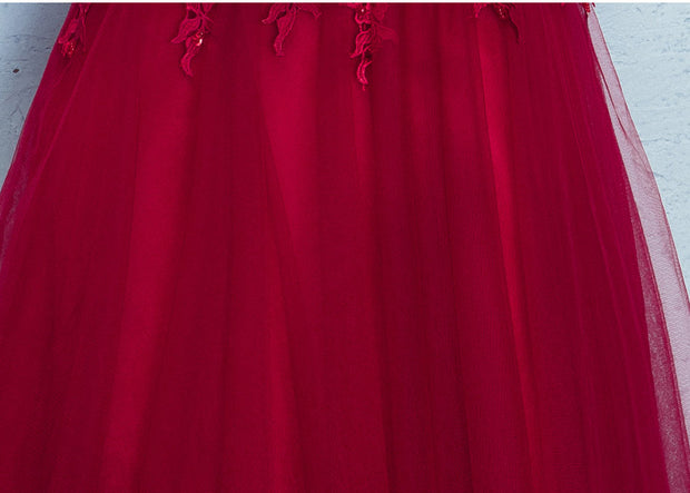 Wine Red Floor-Length Tulle Qipao / Cheongsam Evening Dress