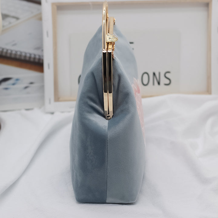Blue Embroidered Chain Shoulder Cross Handbag