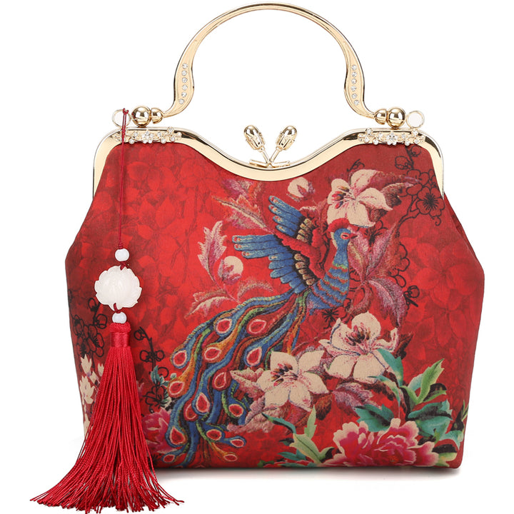 Red Printed Phoenix Chain Shoulder Cross Hand Bag