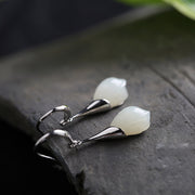 White Jade Dangle Drop Silver Earrings