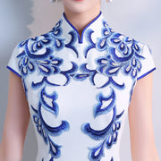 Appliques White Full-Length Qipao / Cheongsam Evening Dress