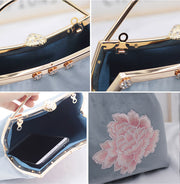 Blue Embroidered Chain Shoulder Cross Handbag