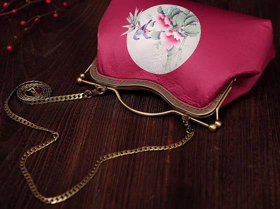 Red Floral Chain Shoulder Cross Clutch Handbag