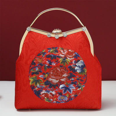 Red Printed Floral Chain Shoulder Cross Handbag