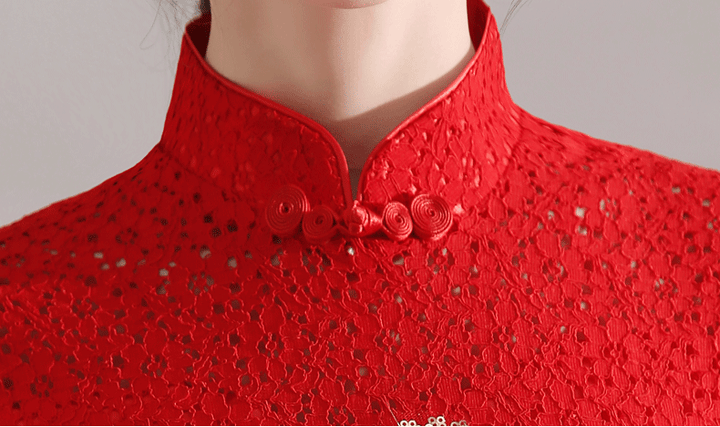 Red Lace Phoenix Short Qipao / Cheongsam Wedding Dress