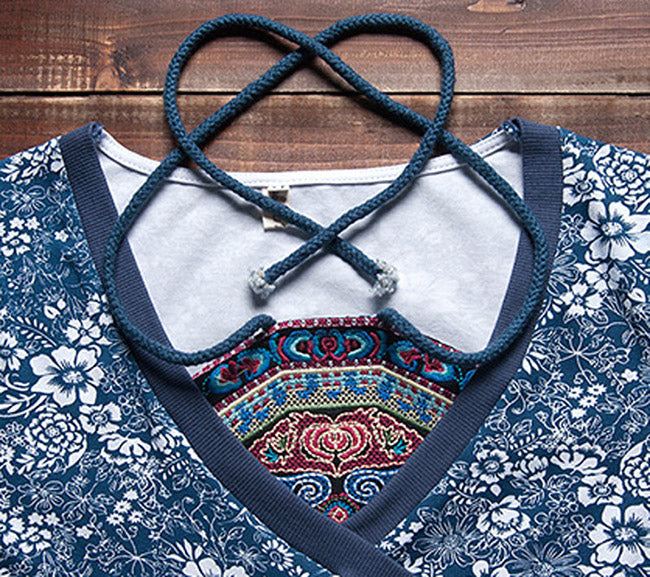 Halter Blue White Floral Top Blouse