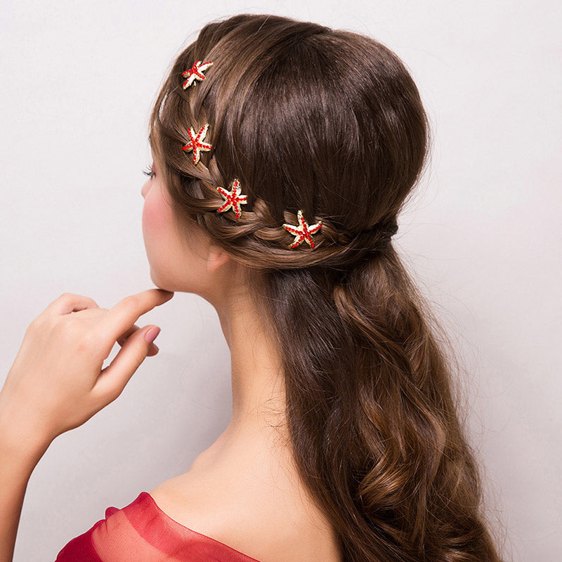 6 Pieces Rhinestone Starfish Bridal Hair Pins Set