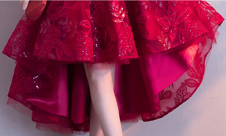 Sequined Wine Red Qipao / Cheongsam Evening Dress with Dipped Hem