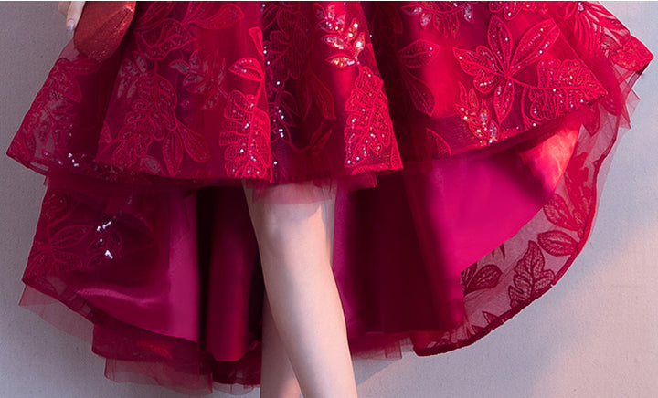 Sequined Wine Red Qipao / Cheongsam Evening Dress with Dipped Hem