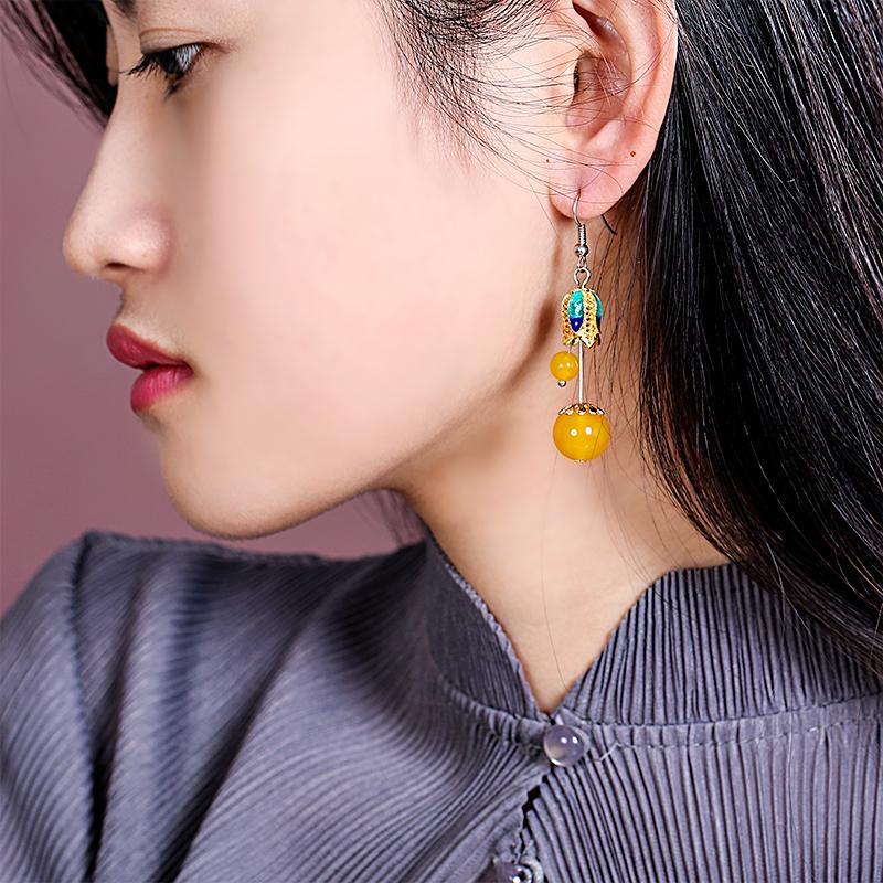 Yellow Agate Dangle Drop Non Pierced Earrings