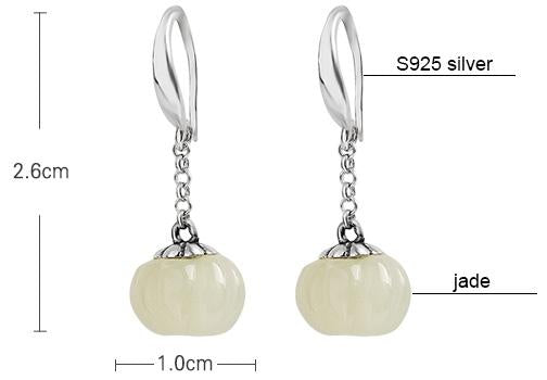White Jade Silver Dangle Drop Earrings
