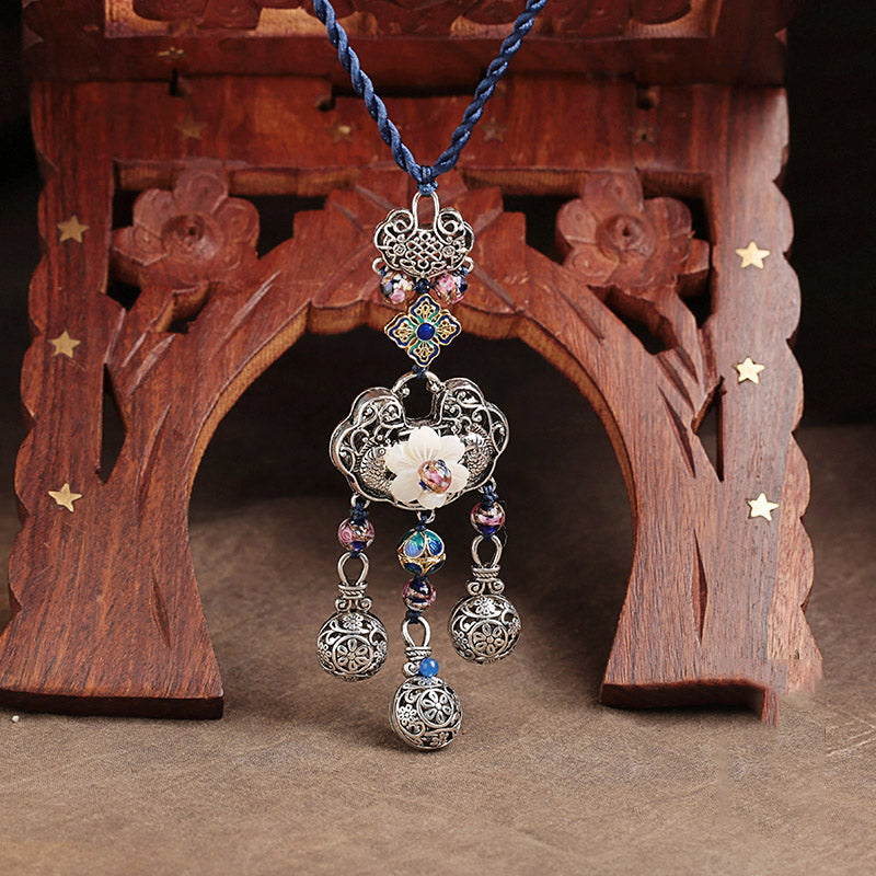 Handmade Adjustable String Longeval Lock Pendant Necklace
