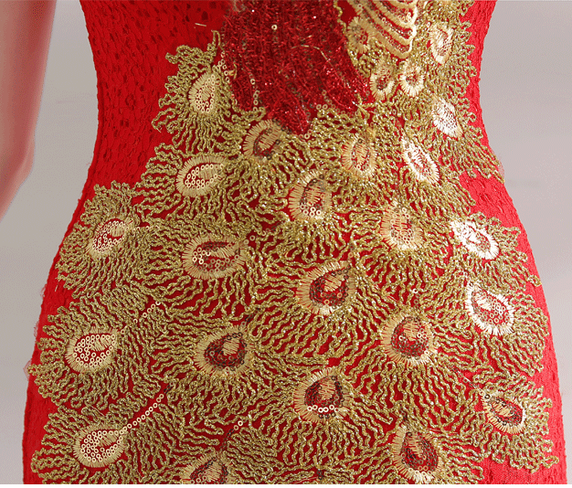 Red Lace Phoenix Short Qipao / Cheongsam Wedding Dress