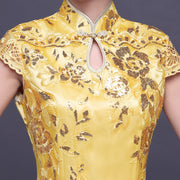 Golden Sequins Ankle-Length Qipao / Cheongsam Evening Dress