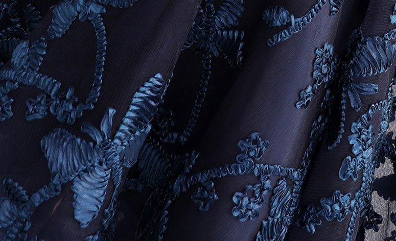 Blue Jacquard High Low Fit & Flare Party Dress