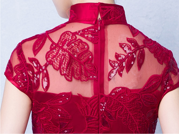 Sequins Lace Fishtail Qipao / Cheongsam Wedding Dress
