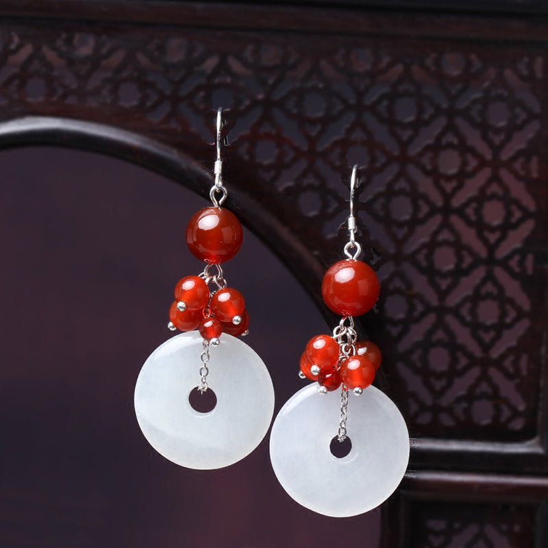 Non Pierced Clip On Dangle Jade Earrings 