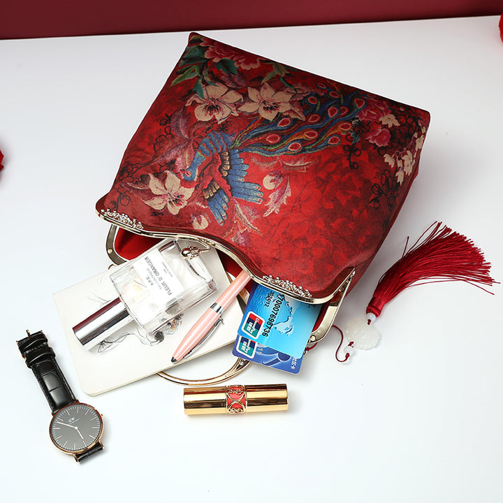 Red Printed Phoenix Chain Shoulder Cross Hand Bag