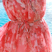 Plus Red Floral Maxi Beach Dress with Belt