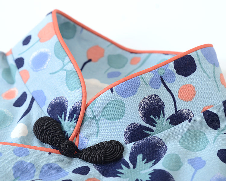 Chic Blue Floral Midi Qipao / Cheongsam Dress
