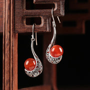 Pierced Clip On Red Agate Dangle Drop Earrings