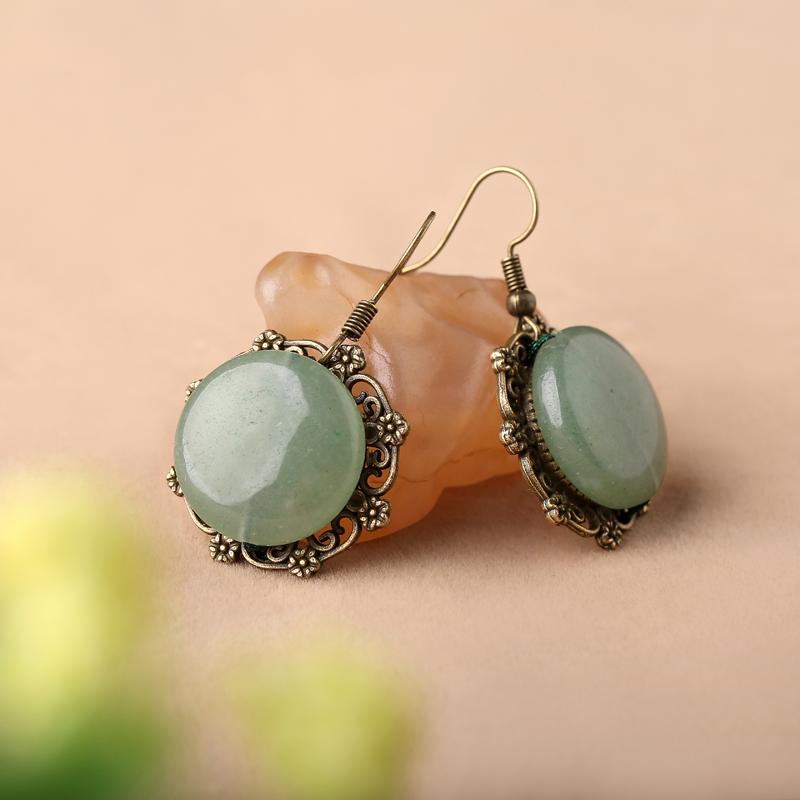 Green Jade Dangle Drop Pierced Clip On Earrings