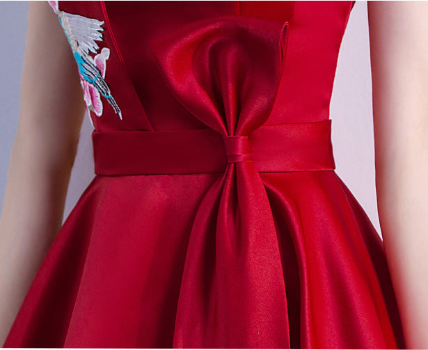 Red Embroidered Phoenix A-Line Qipao / Cheongsam Wedding Dress