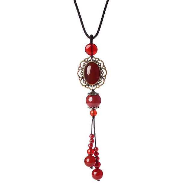 Handmade Red Agate Beads Pendant Necklace