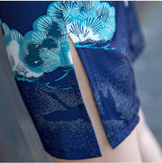 Blue Vintage Printed Short Qipao / Cheongsam Party Dress