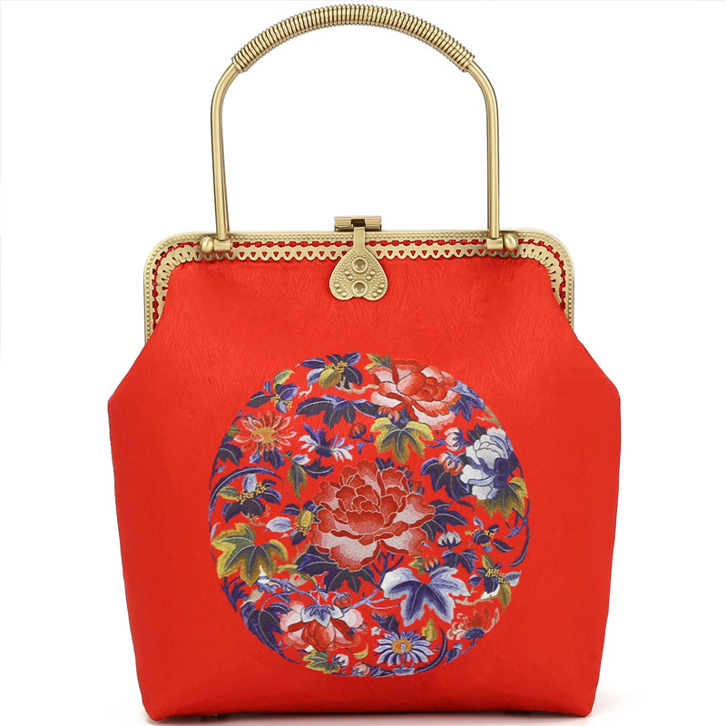 Red Printed Floral Chain Shoulder Cross Party Bag