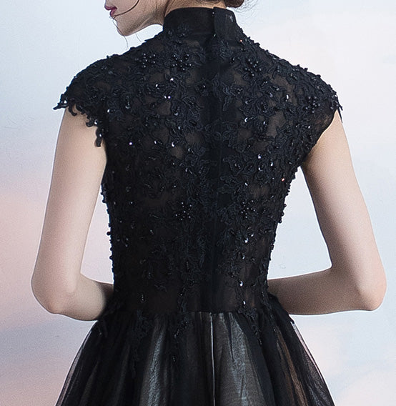 Black Midi Ball Tulle Qipao / Cheongsam Evening Dress
