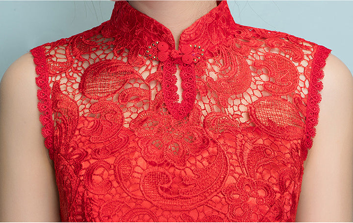 Red Lace Mermaid Full-Length Qipao / Wedding Cheongsam Dress