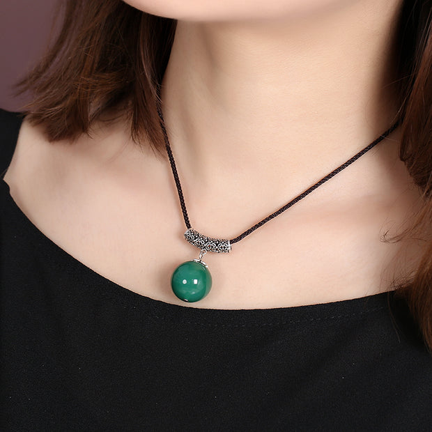 Handmade Red Green Agate Pendant Silver Necklace